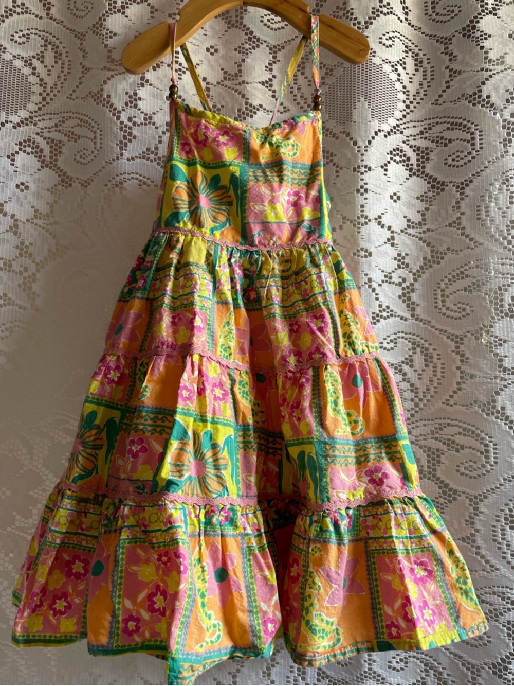 ETTA VEE Girls Size 6 Bright Floral Tiered Cotton Sundress with Metallic Threads